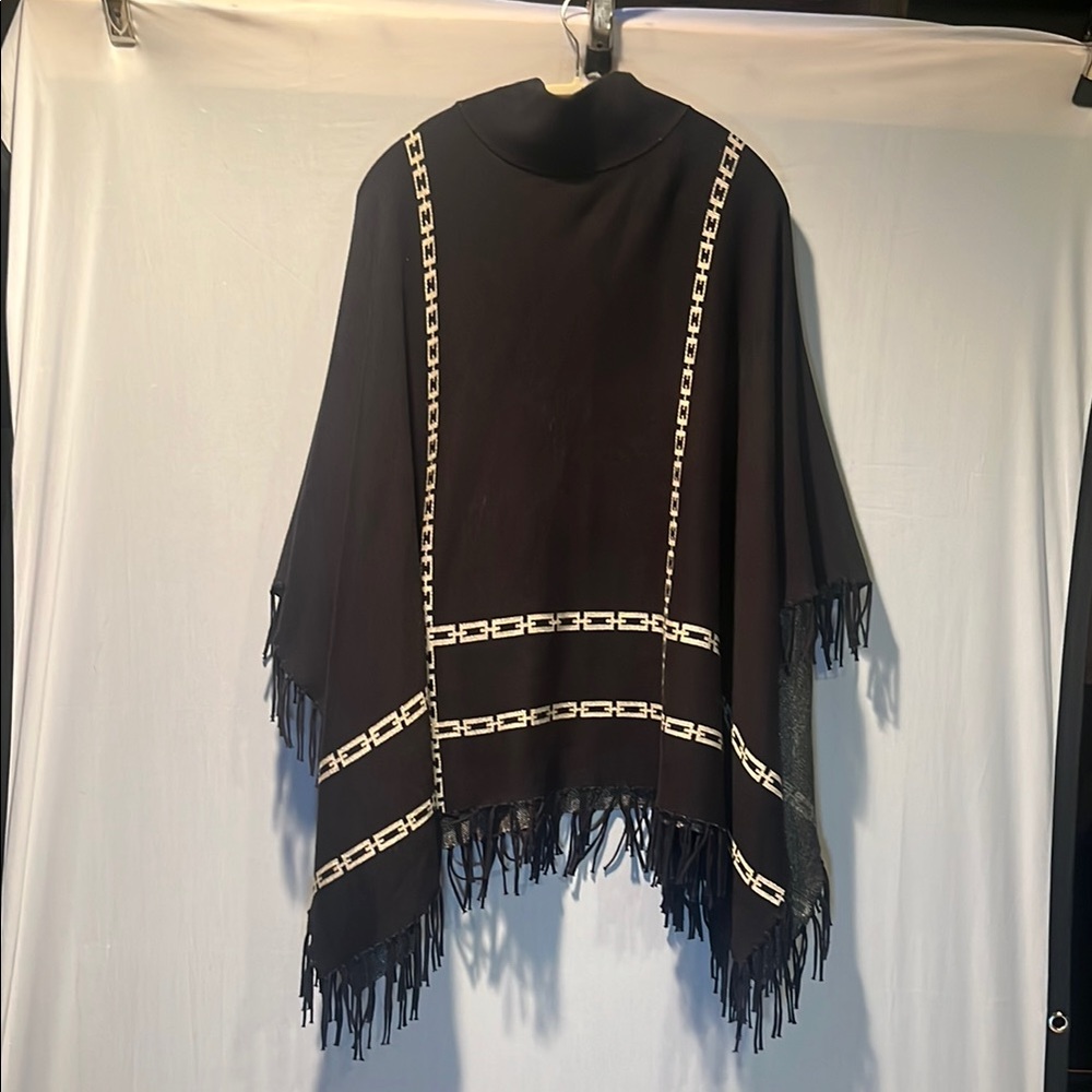 Chic Black Poncho with Chain Detail